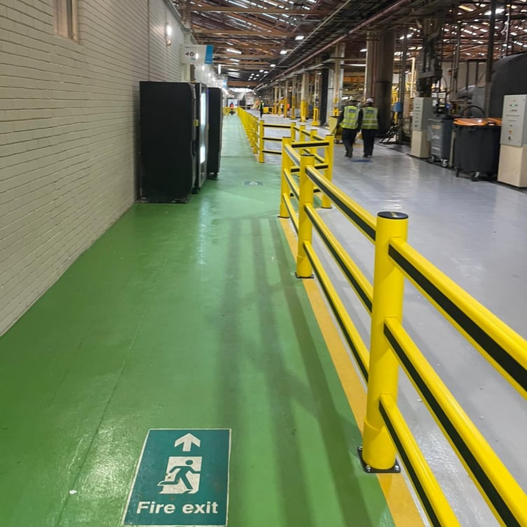 PAS 13 compliant pedestrian segregation with polymer barriers in UK distribution centre