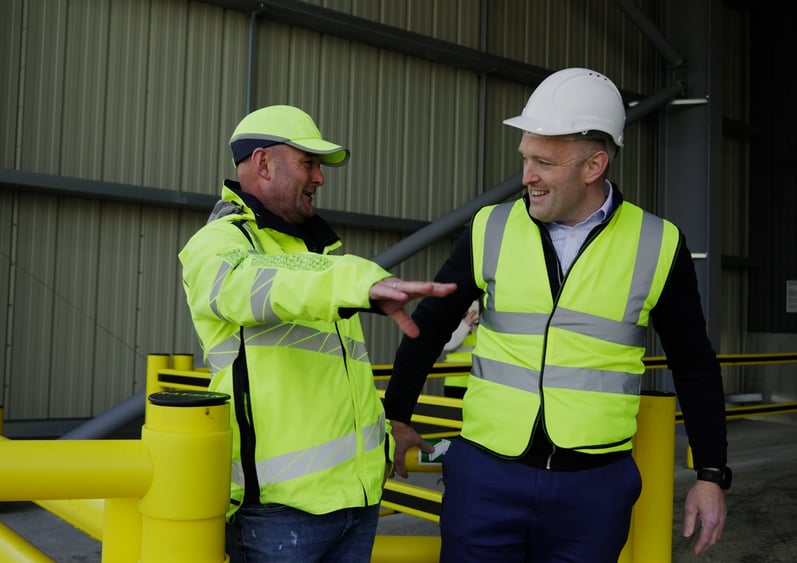 Clarity Safety consultant conducting pedestrian safety site survey with facility manager in UK warehouse