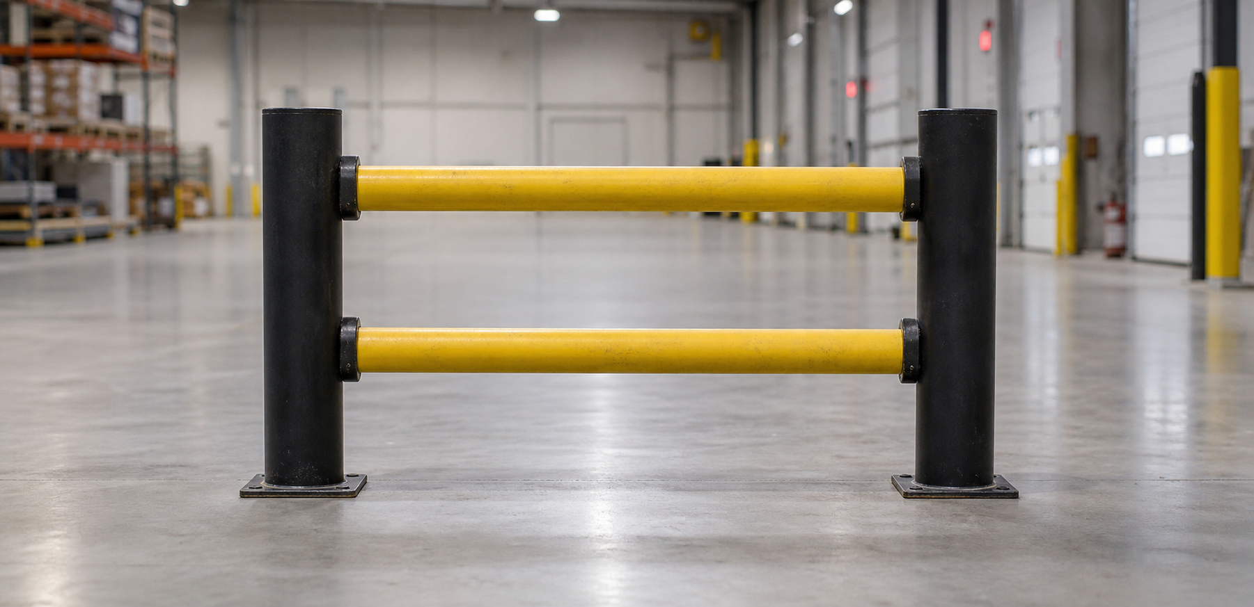 Yellow Plastic Damaged Barrier in Warehouse
