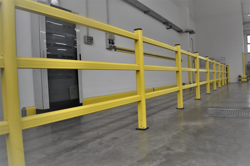 3.	Modular barrier system installed in confined warehouse space