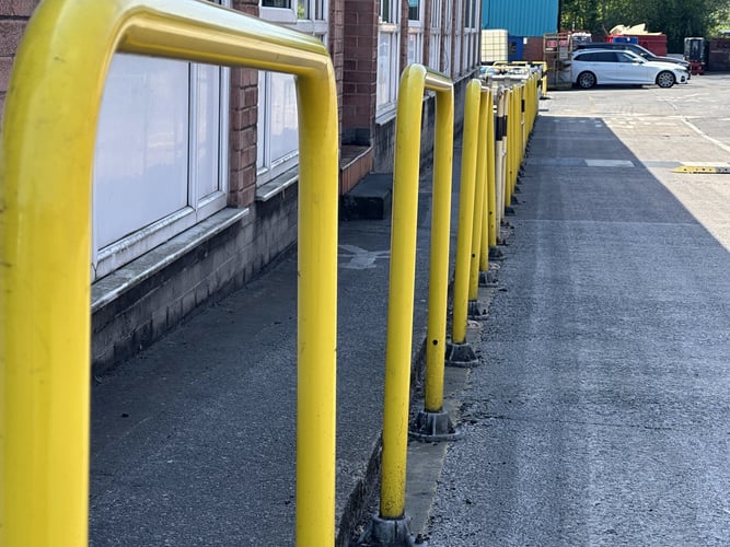 Steel safety barriers on industrial site