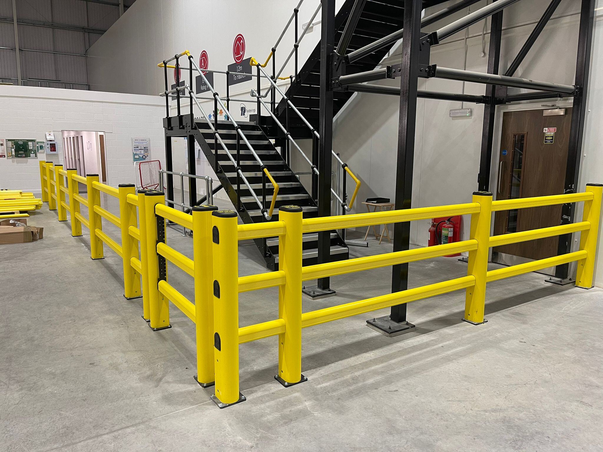 Clarity MPM polymer safety system protecting pedestrian route