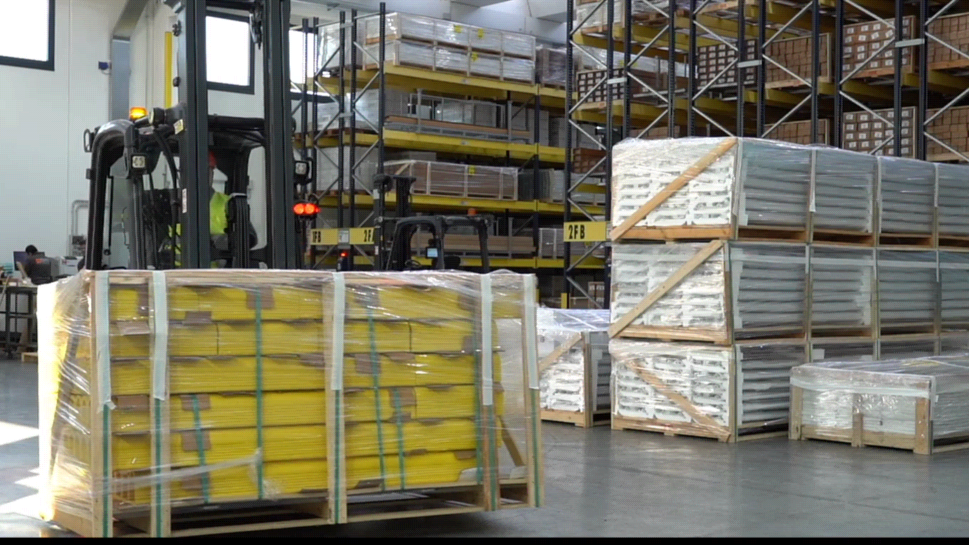 Forklift operating in warehouse pedestrian zone