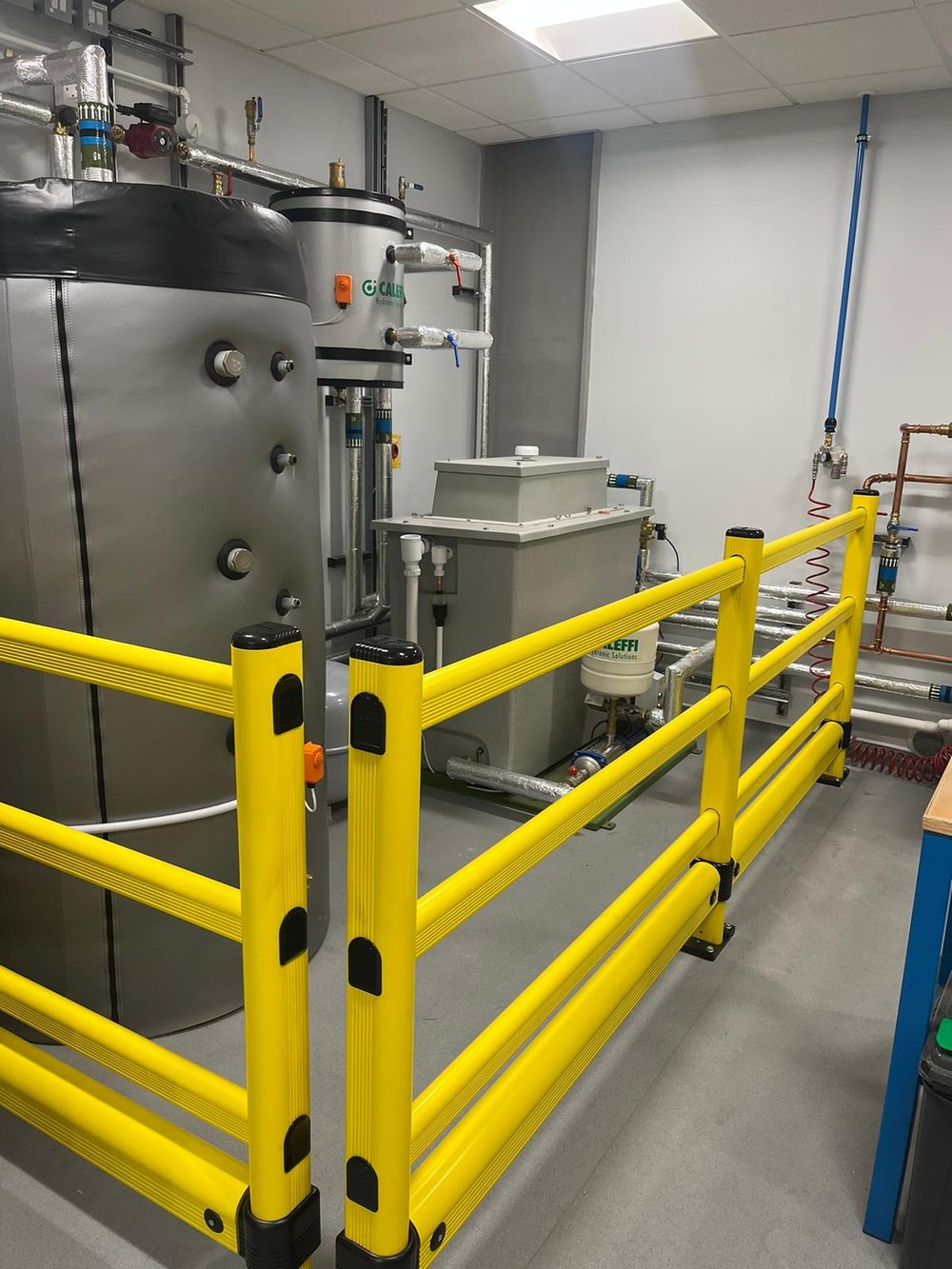 Cleanroom compliant polymer safety barrier installed in food facility