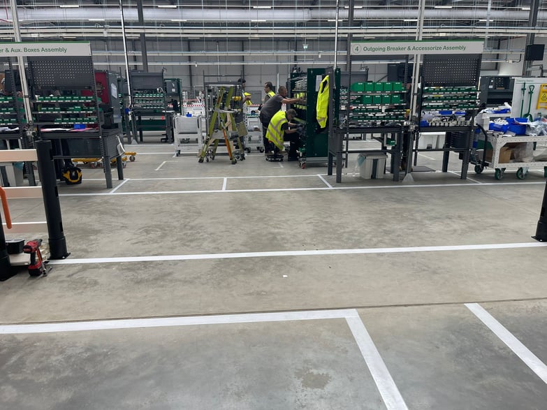 Pedestrian and vehicle segregation inside automotive assembly area, UK manufacturing
