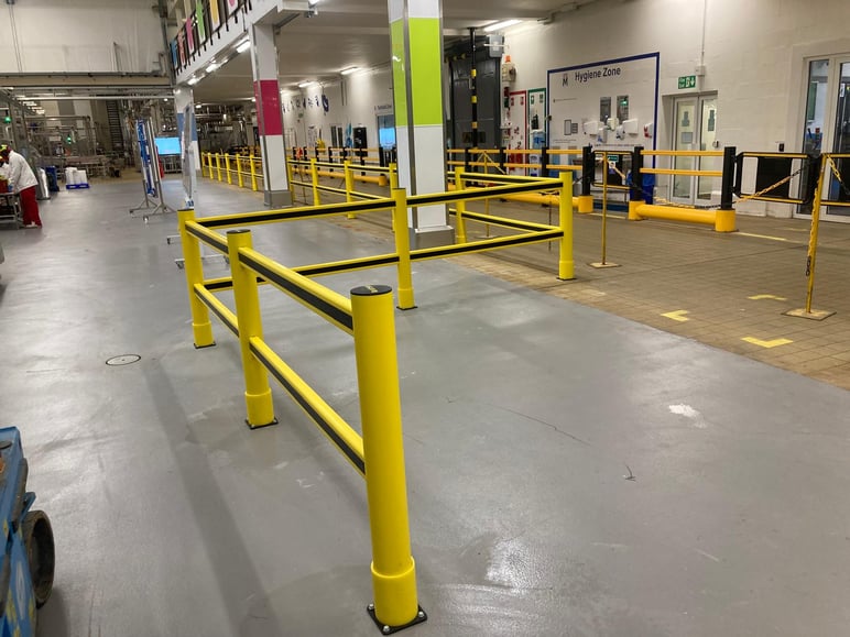 Hygienic polymer safety barrier surface food facility