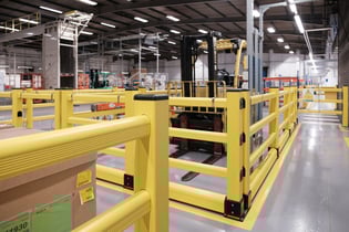 polymer safety barriers providing protection in a warehouse