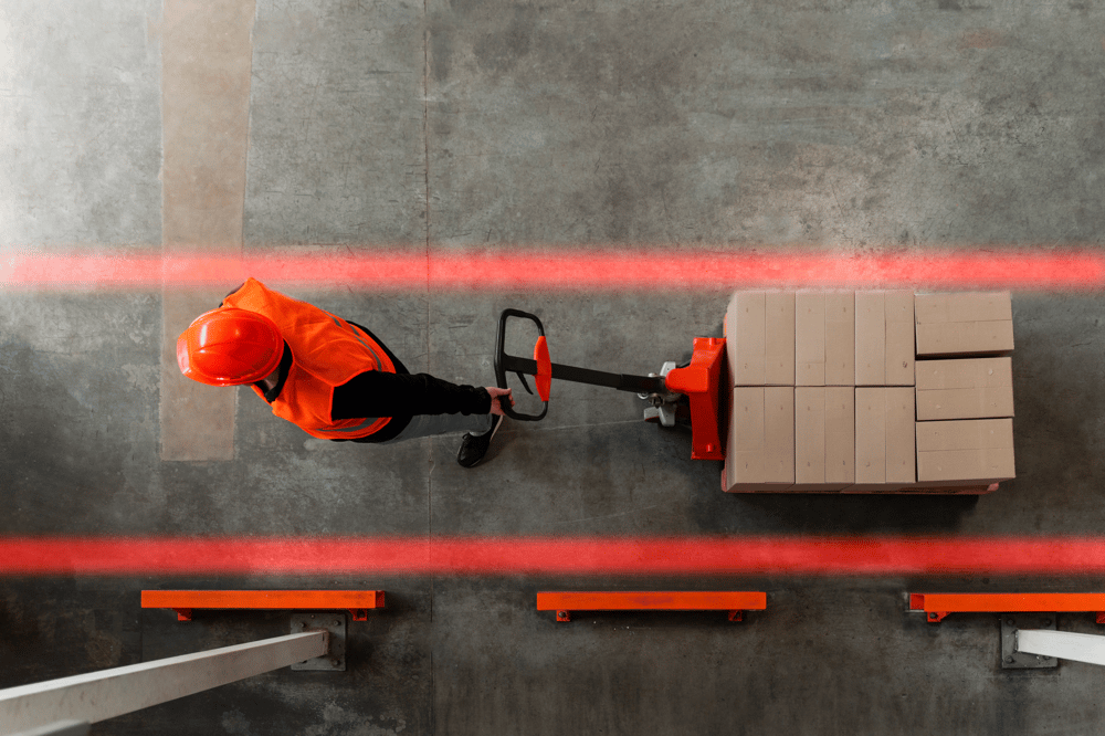 LED projected floor markings showing pedestrian walkway